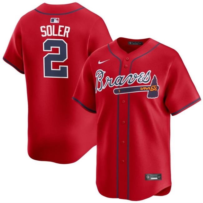 Men's Atlanta Braves #2 Jorge Soler Red 2024 Alternate Limited Stitched Baseball Jersey